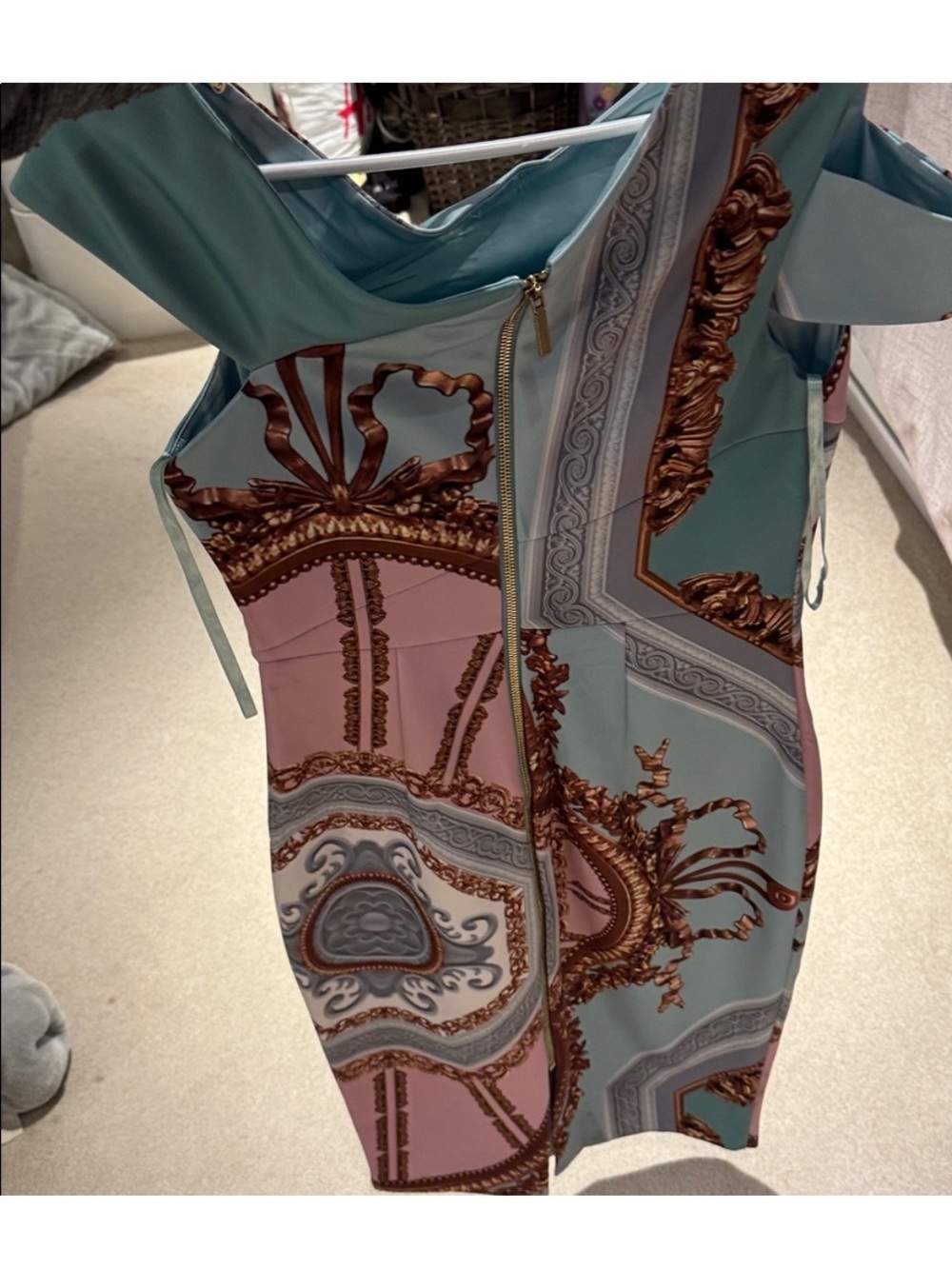 Ted Baker One-Shoulder Pink and Teal Printed Dress
